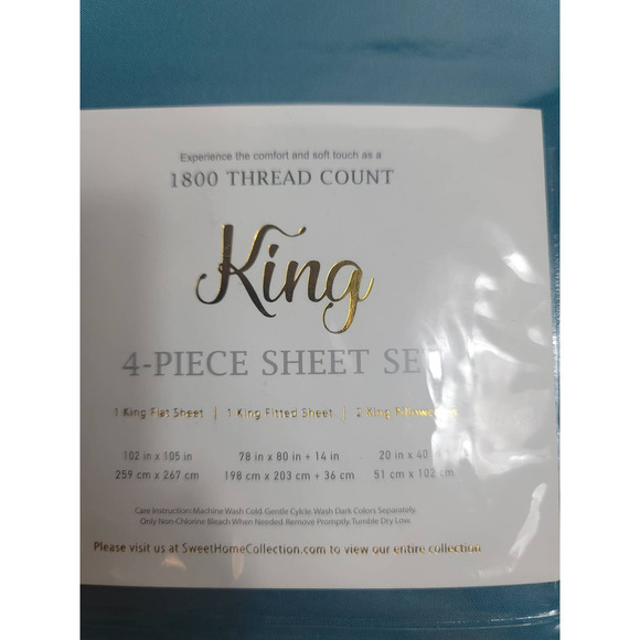 Sweet Home Turquoise 1800 Thread Count King 4 Piece Sheet Set - Picture 2 of 5